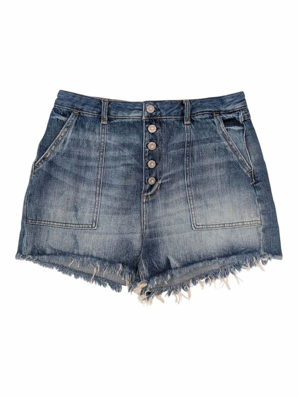 We The Free Jesse Carpenter Jean Shorts Sz 31 Blue Mid Wash Raw Hem High Rise